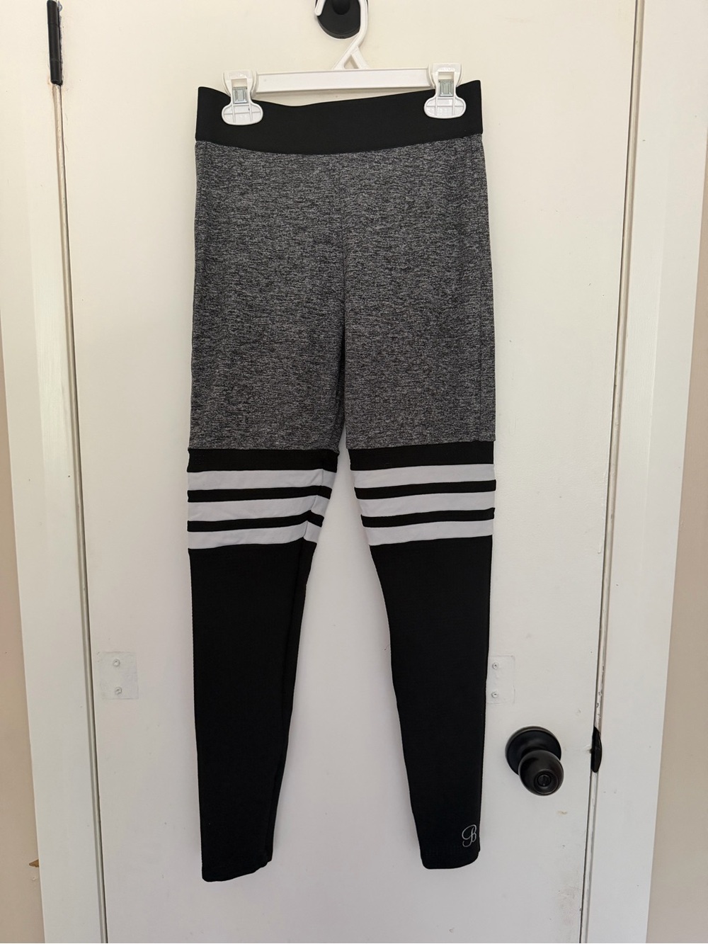 Bombshell Sportswear Womens Gray and Black Striped Athletic Leggings